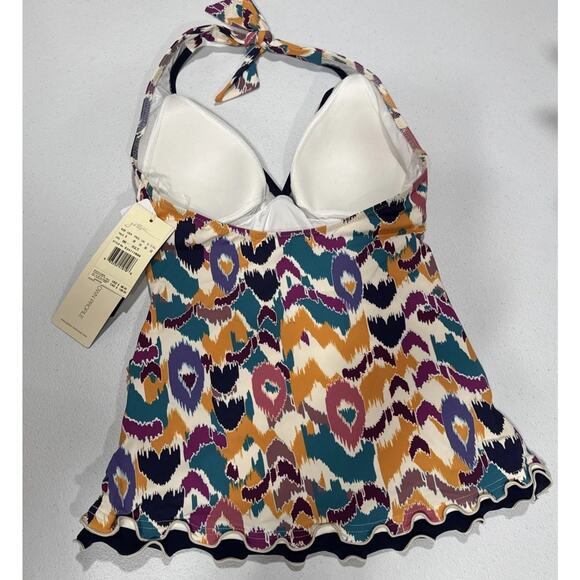 GOTTEX PROFILE Tankini Top Size 8 Echo Halter Neck Multicolor Ruffled Hem Beach - Picture 3 of 9